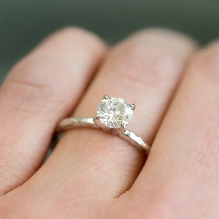 Rings 101ct Old European Cut Diamond Hand Carved Solitaire Engagement Ring White Gold Round Solitaire Anueva Jewelry