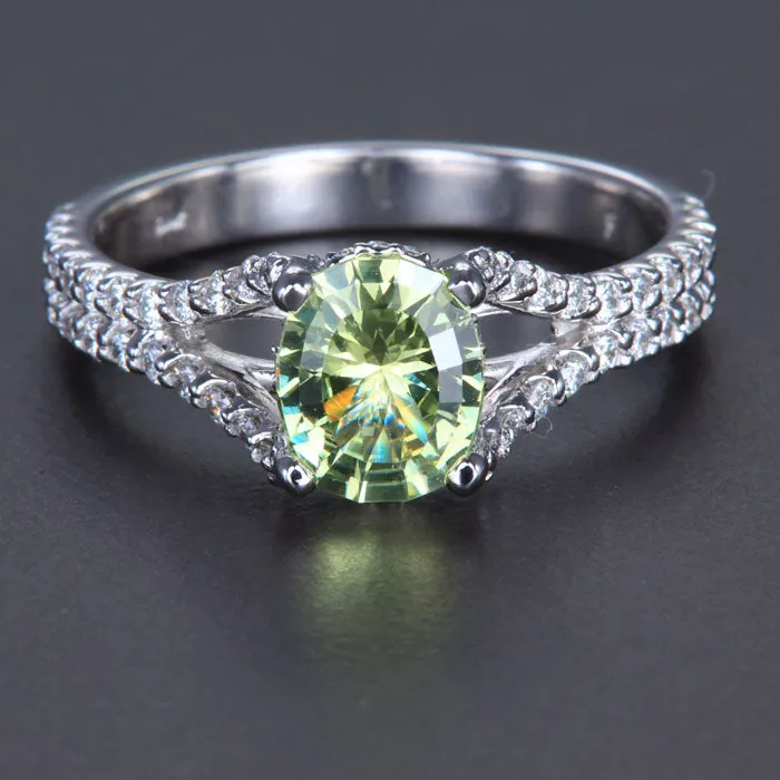 Rings 14K White Gold Chrysoberyl and Diamond Ring 139 Carats Moriartys Gem Art