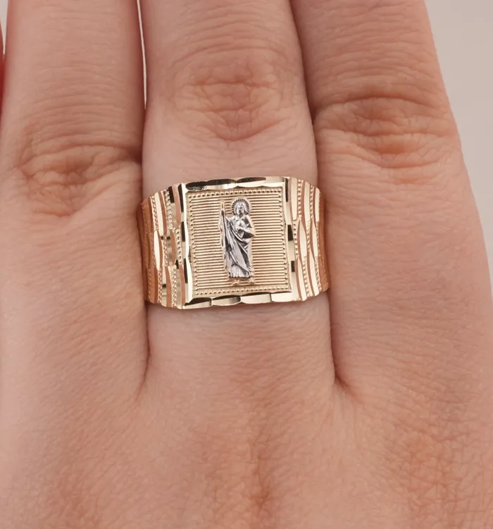 Rings AB and J 14K Gold San Judas Mens Ring RG1682 Rings AB and J 14K Gold San Judas Mens Ring RG1682