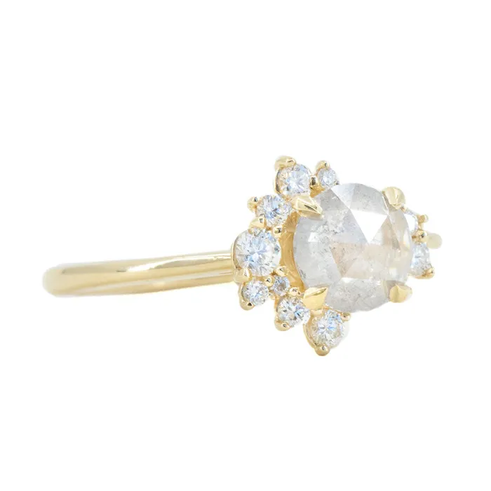 Rings Anueva Jewelry 092ct Light Grey Rosecut Diamond Asymmetrical Cluster Ring In 14k Yellow Gold