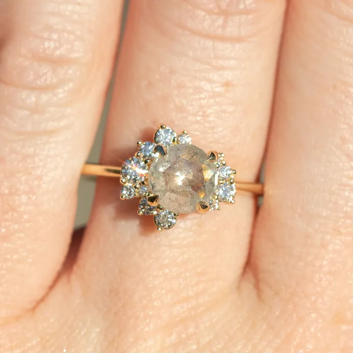 Rings Anueva Jewelry 092ct Light Grey Rosecut Diamond Asymmetrical Cluster Ring In 14k Yellow Gold