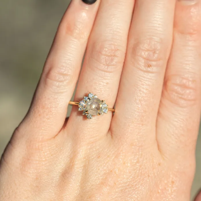 Rings Anueva Jewelry 092ct Light Grey Rosecut Diamond Asymmetrical Cluster Ring In 14k Yellow Gold