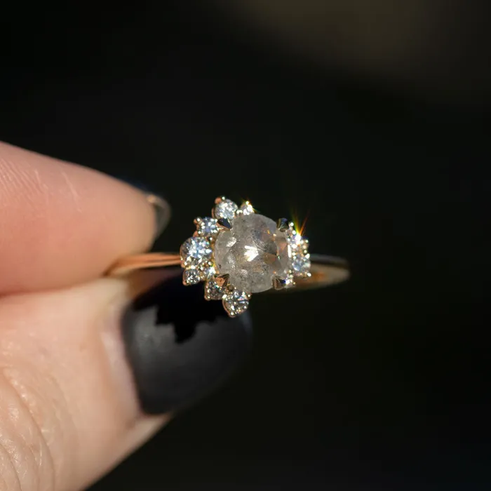 Rings Anueva Jewelry 092ct Light Grey Rosecut Diamond Asymmetrical Cluster Ring In 14k Yellow Gold