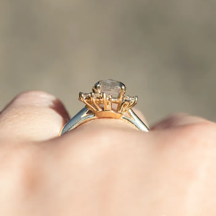 Rings Anueva Jewelry 092ct Light Grey Rosecut Diamond Asymmetrical Cluster Ring In 14k Yellow Gold