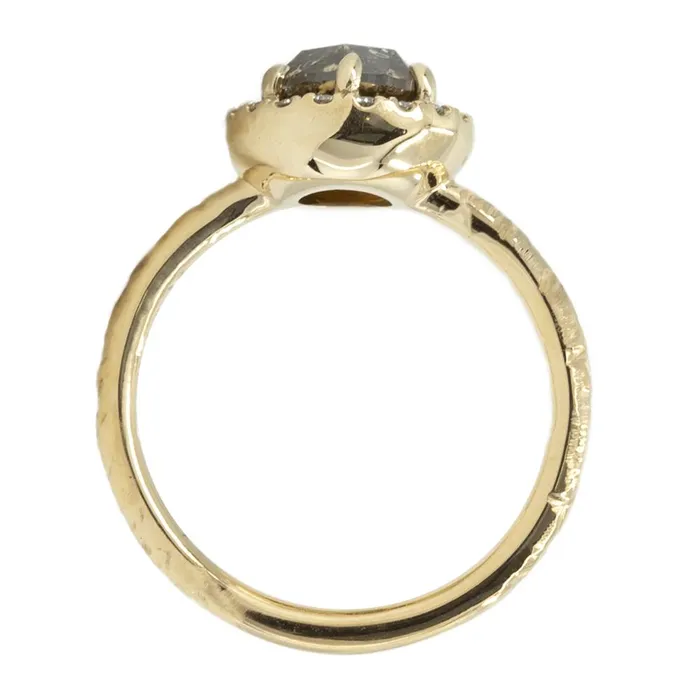Rings Anueva Jewelry 131ct Champagne Rosecut Salt and Pepper Diamond Ring in Low Profile Halo in 14k Yellow Gold