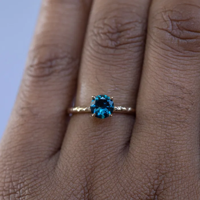 Rings Daniel Stair 088ct Round Blue Kenyan Sapphire Evergreen Solitaire Ring in 14k Yellow Gold