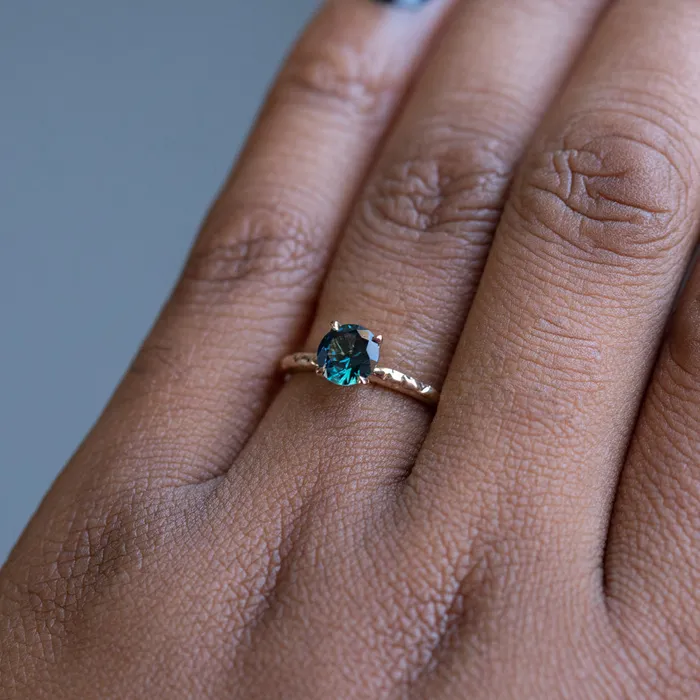 Rings Daniel Stair 088ct Round Blue Kenyan Sapphire Evergreen Solitaire Ring in 14k Yellow Gold