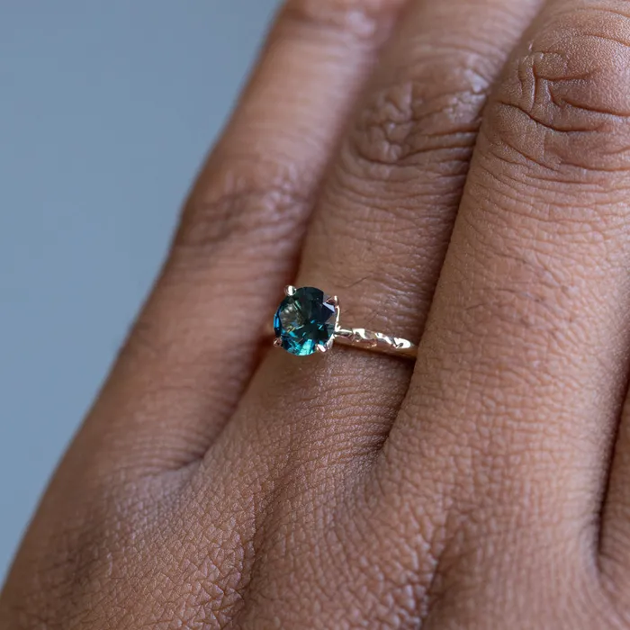 Rings Daniel Stair 088ct Round Blue Kenyan Sapphire Evergreen Solitaire Ring in 14k Yellow Gold