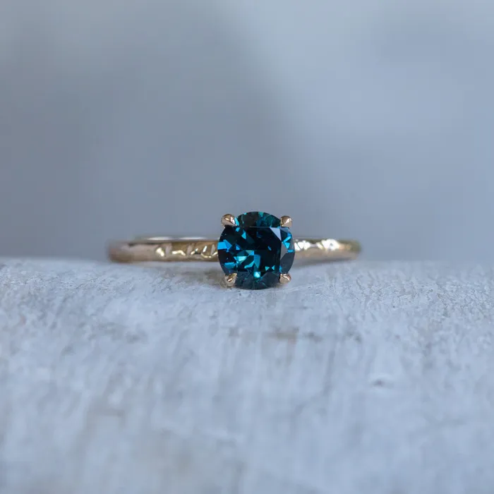 Rings Daniel Stair 088ct Round Blue Kenyan Sapphire Evergreen Solitaire Ring in 14k Yellow Gold