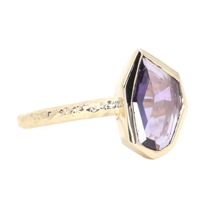 Rings Discovery Gems 139ct Geo Slice Purple Sapphire Evergreen Low Profile Bezel Solitaire Ring in 14k Yellow Gold