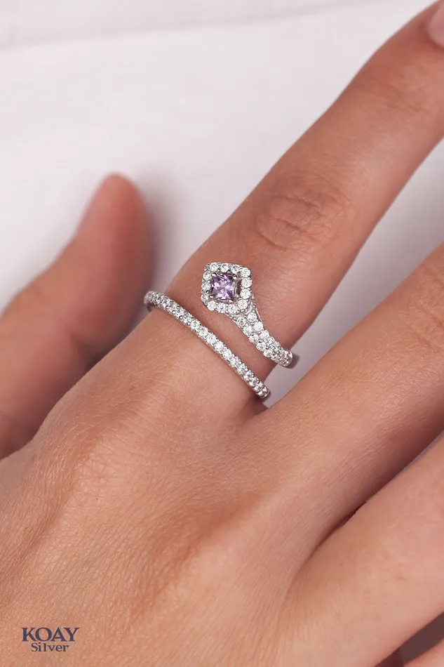 Rings KOAY Silver Store Zircon Double Layer Ring 045Purple