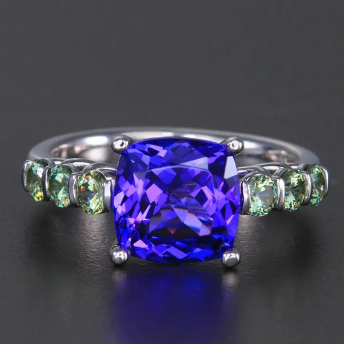 Rings Moriartys Gem Art 14K WHITE GOLD SQUARE CUSHION TANZANITE AND DEMANTOID GARNET RING 389 CARATS Rings Moriartys Gem Art 14K WHITE GOLD SQUARE CUSHION TANZANITE AND DEMANTOID GARNET RING 389 CARATS