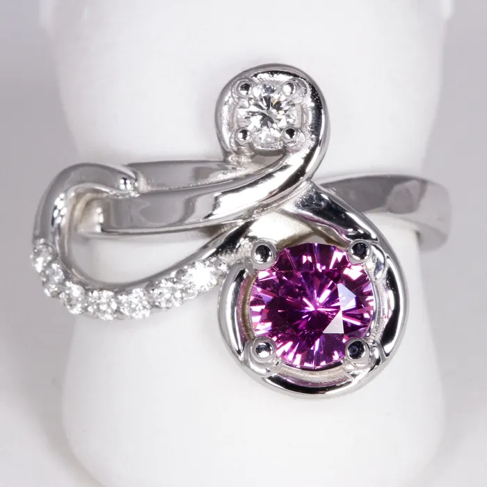 Rings vendorunknown 14K White Gold Round Pink Sapphire Ring with Diamonds