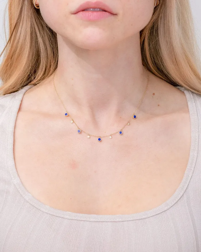 Round Bezel Lapis Lazuli and Diamonds Necklace Princess Bride Diamonds Necklaces Round Bezel Lapis Lazuli and Diamonds Necklace Princess Bride Diamonds Necklaces