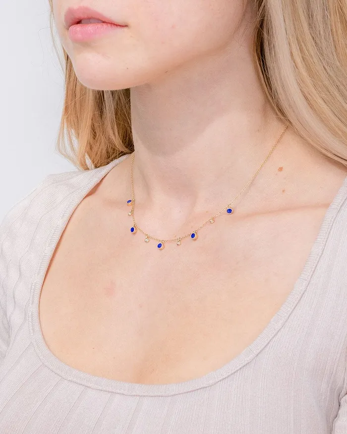 Round Bezel Lapis Lazuli and Diamonds Necklace Princess Bride Diamonds Necklaces