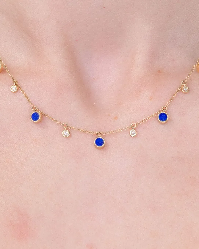 Round Bezel Lapis Lazuli and Diamonds Necklace Princess Bride Diamonds Necklaces
