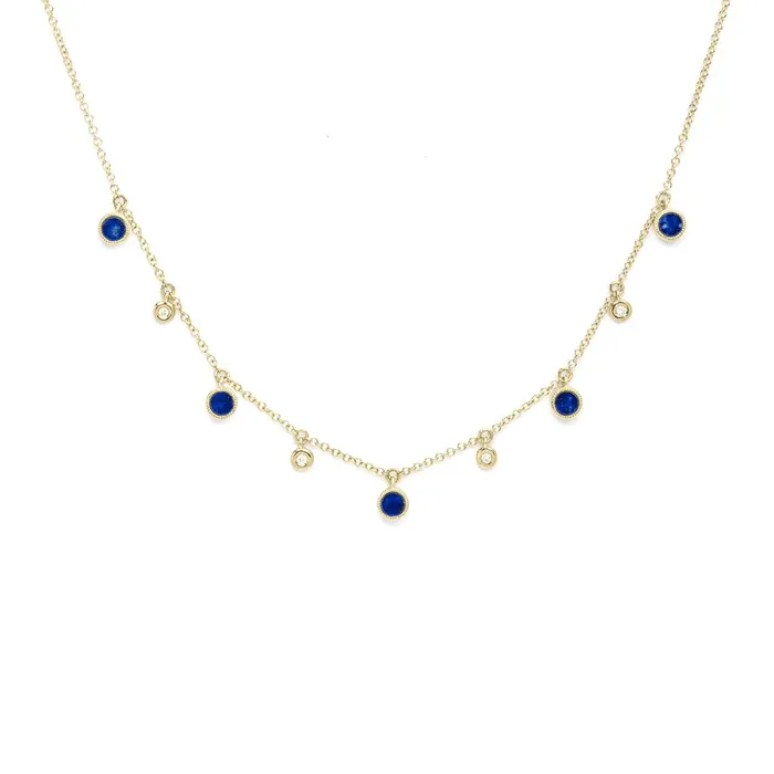 Round Bezel Lapis Lazuli and Diamonds Necklace Princess Bride Diamonds Necklaces