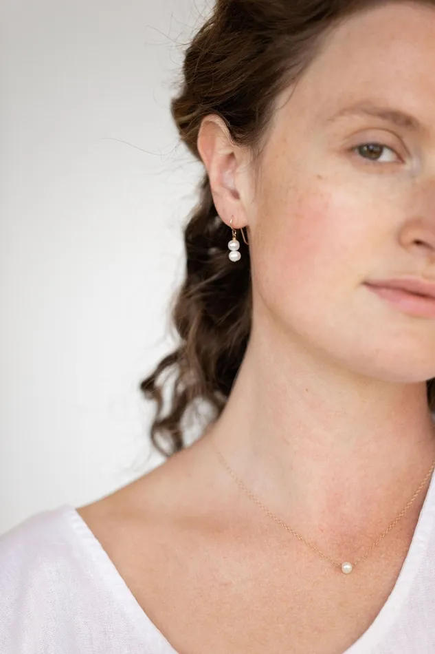 Sheena Marshall Jewelry Earrings SAMPLE SALE Pearl Drop Earrings Gold Fill Pearl