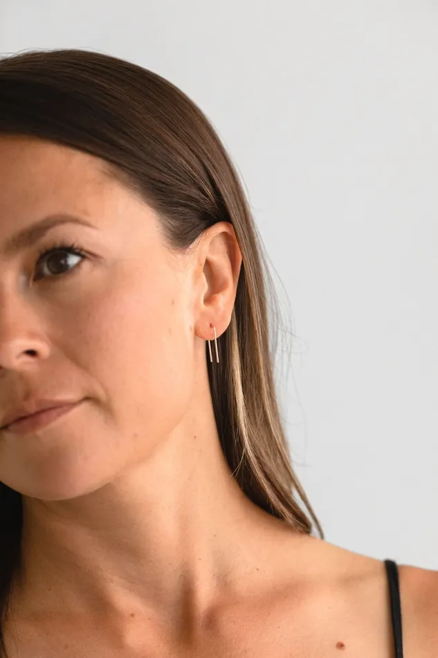 Sheena Marshall Jewelry Earrings SAMPLE SALE Tiny Staple Threader Earrings Gold Fill