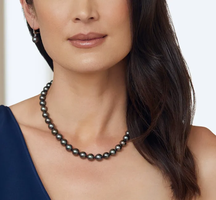 SPT Necklaces Black Tahitian True Round Pearl Necklace 80100mm AAA Quality