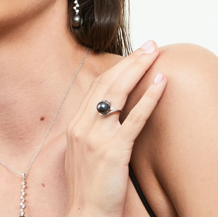 SPT Rings Black Tahitian Pearl Diamond Sorbet Cocktail Ring