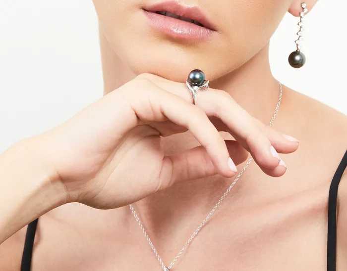 SPT Rings Black Tahitian Pearl Diamond Sorbet Cocktail Ring