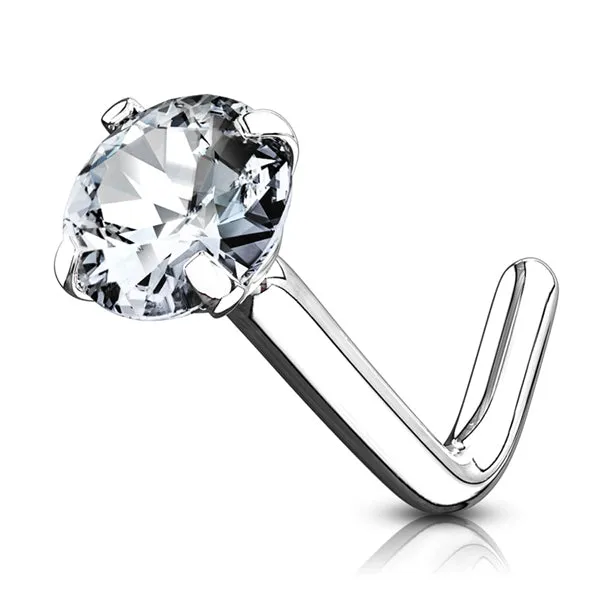 Tulsa Body Jewelry Earrings CZ White 14k Gold LBend Nose Stud