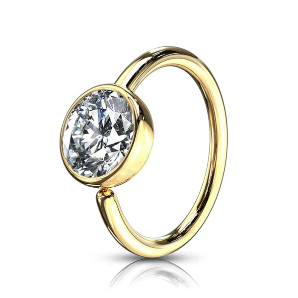 Tulsa Body Jewelry Earrings CZ Yellow 14k Gold Nose Hoop