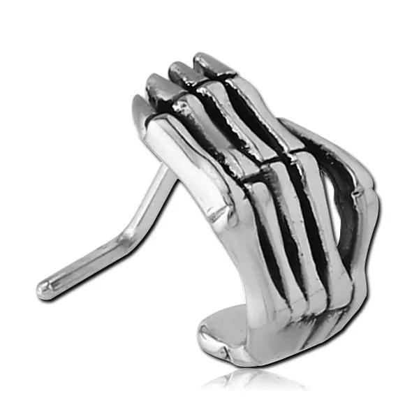 Tulsa Body Jewelry Earrings Skeleton Hand Stainless LBend Nose Hoop