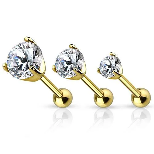 Tulsa Body Jewelry PreStyled Sets CZ Yellow 14k Gold Cartilage Barbell