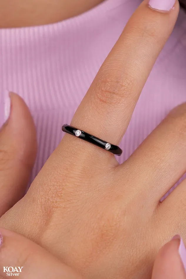 Zircon 063Black Ring KOAY Silver Store Rings