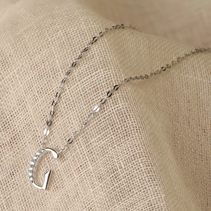 Alphabet AZ Charms CZ WhiteGold Plated Silver Necklace SILVER Necklaces