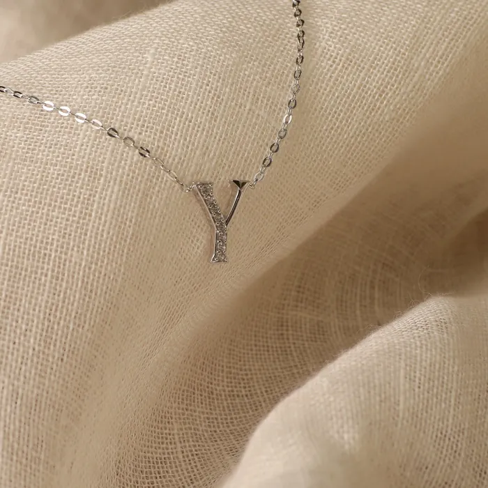 Alphabet AZ Charms CZ WhiteGold Plated Silver Necklace SILVER Necklaces