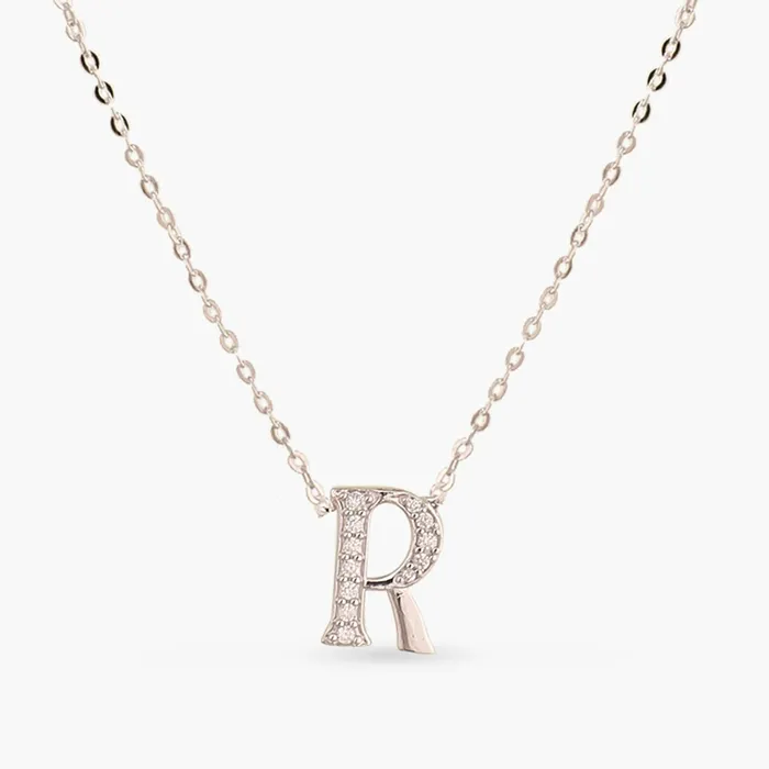 Alphabet AZ Charms CZ WhiteGold Plated Silver Necklace SILVER Necklaces