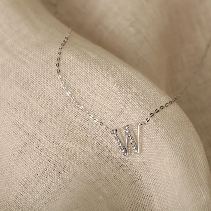 Alphabet AZ Charms CZ WhiteGold Plated Silver Necklace SILVER Necklaces