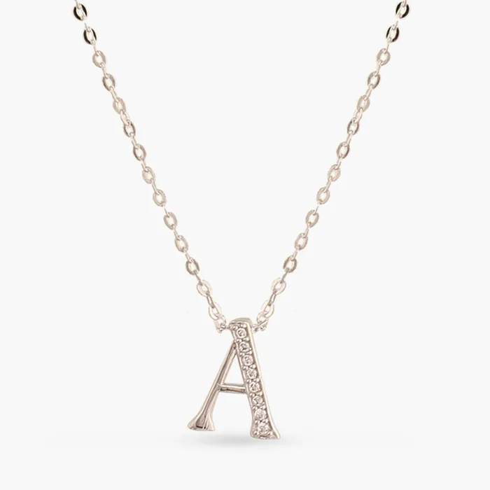 Alphabet AZ Charms CZ WhiteGold Plated Silver Necklace SILVER Necklaces