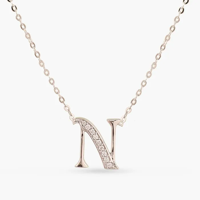 Alphabet AZ Charms CZ WhiteGold Plated Silver Necklace SILVER Necklaces