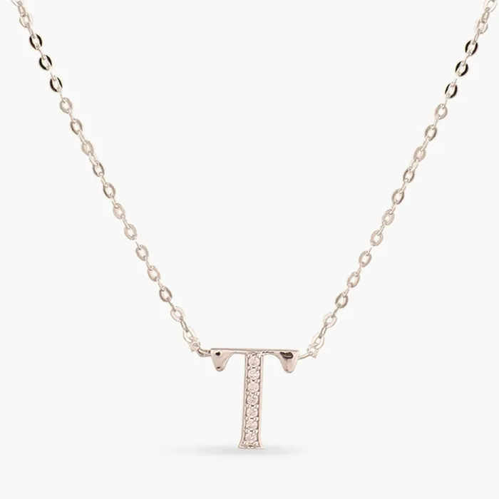 Alphabet AZ Charms CZ WhiteGold Plated Silver Necklace SILVER Necklaces