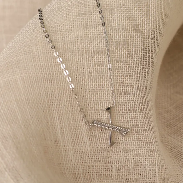 Alphabet AZ Charms CZ WhiteGold Plated Silver Necklace SILVER Necklaces