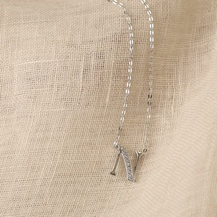 Alphabet AZ Charms CZ WhiteGold Plated Silver Necklace SILVER Necklaces