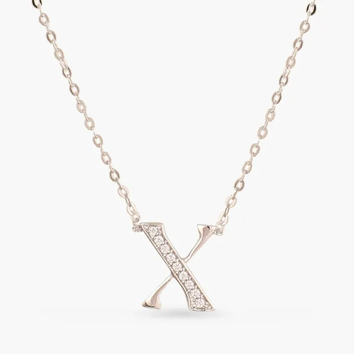 Alphabet AZ Charms CZ WhiteGold Plated Silver Necklace SILVER Necklaces