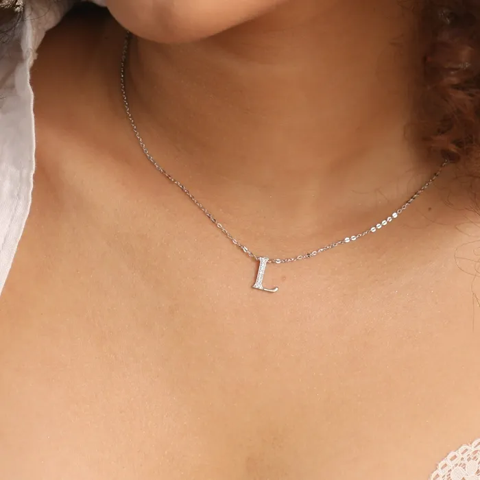 Alphabet AZ Charms CZ WhiteGold Plated Silver Necklace SILVER Necklaces