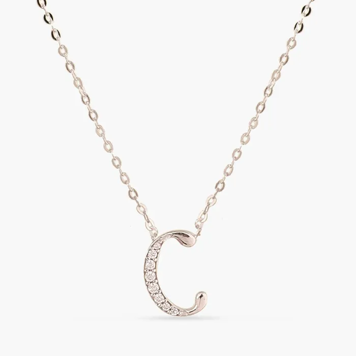 Alphabet AZ Charms CZ WhiteGold Plated Silver Necklace SILVER Necklaces