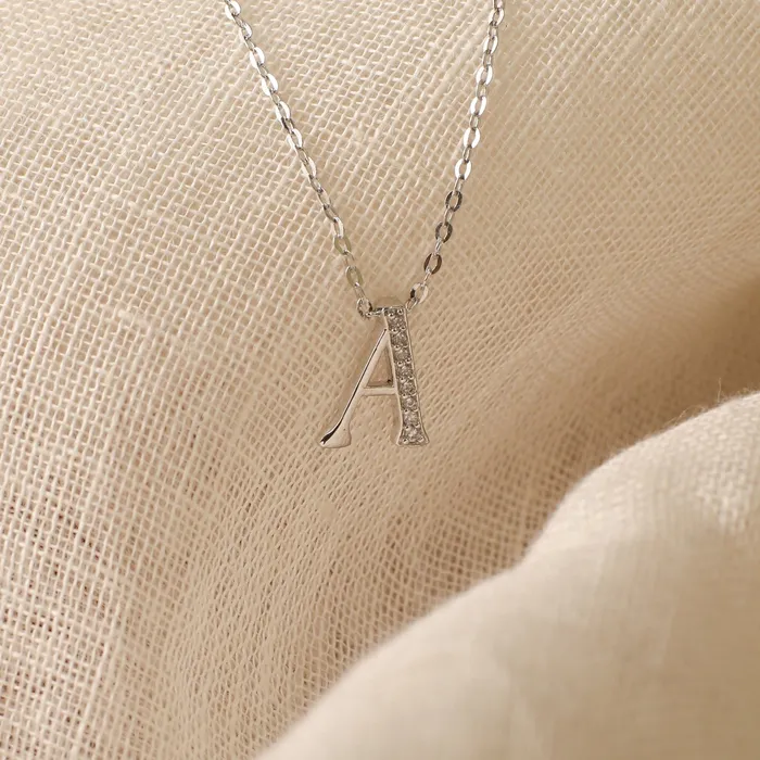 Alphabet AZ Charms CZ WhiteGold Plated Silver Necklace SILVER Necklaces