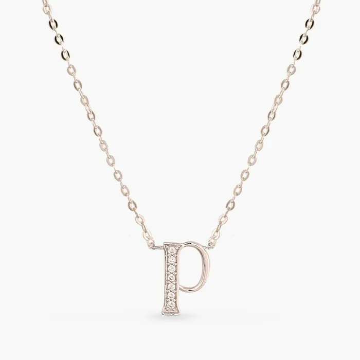 Alphabet AZ Charms CZ WhiteGold Plated Silver Necklace SILVER Necklaces