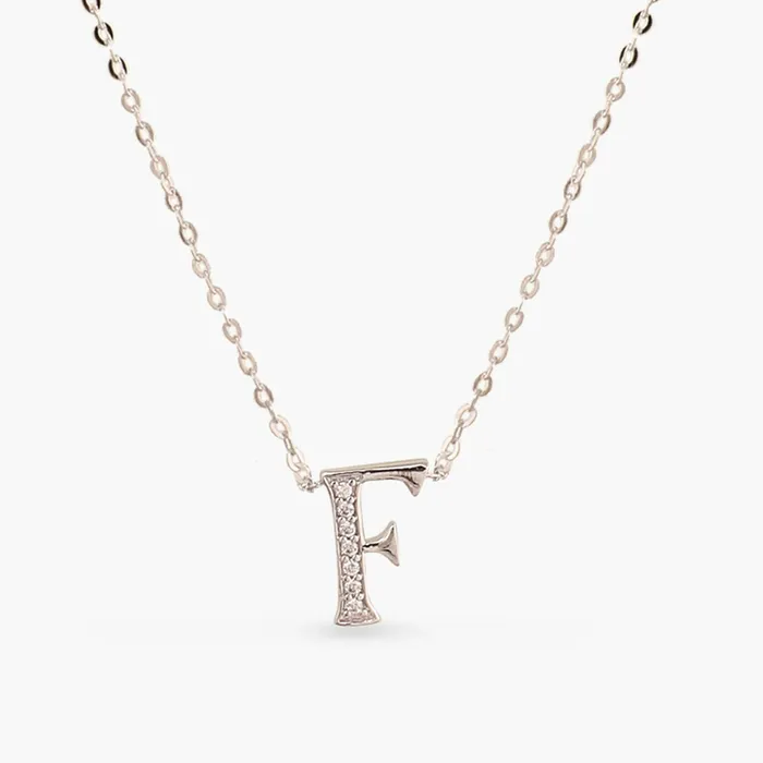 Alphabet AZ Charms CZ WhiteGold Plated Silver Necklace SILVER Necklaces