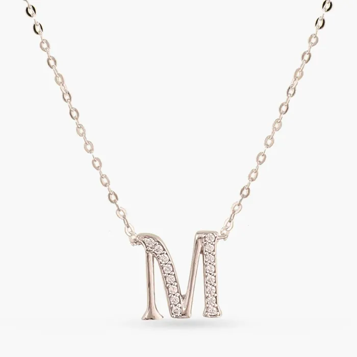Alphabet AZ Charms CZ WhiteGold Plated Silver Necklace SILVER Necklaces
