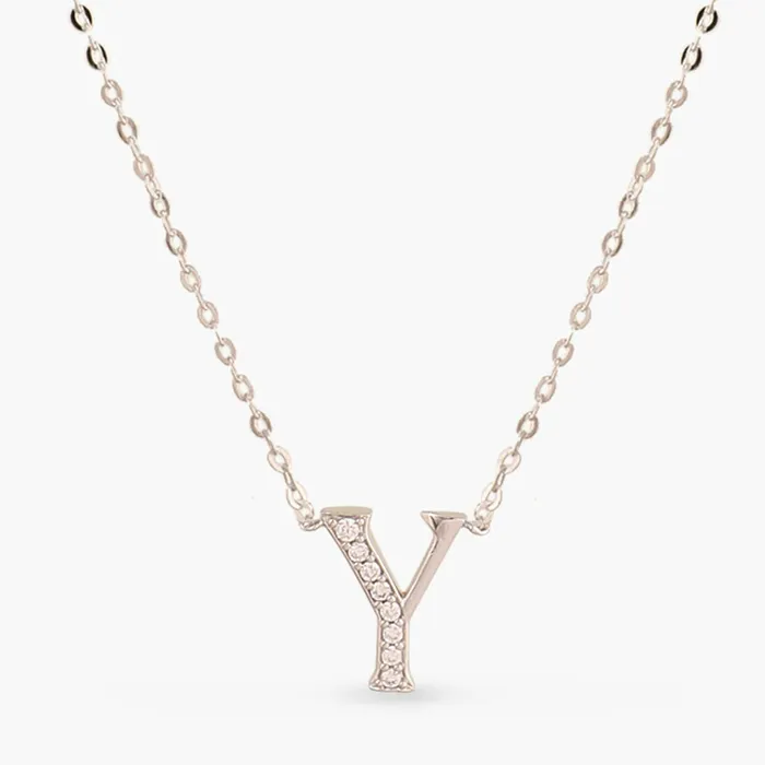 Alphabet AZ Charms CZ WhiteGold Plated Silver Necklace SILVER Necklaces