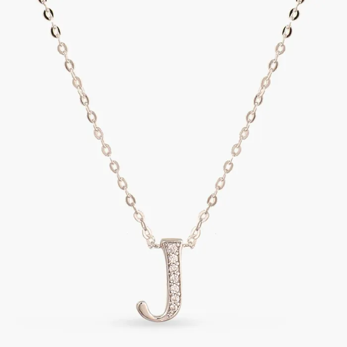 Alphabet AZ Charms CZ WhiteGold Plated Silver Necklace SILVER Necklaces
