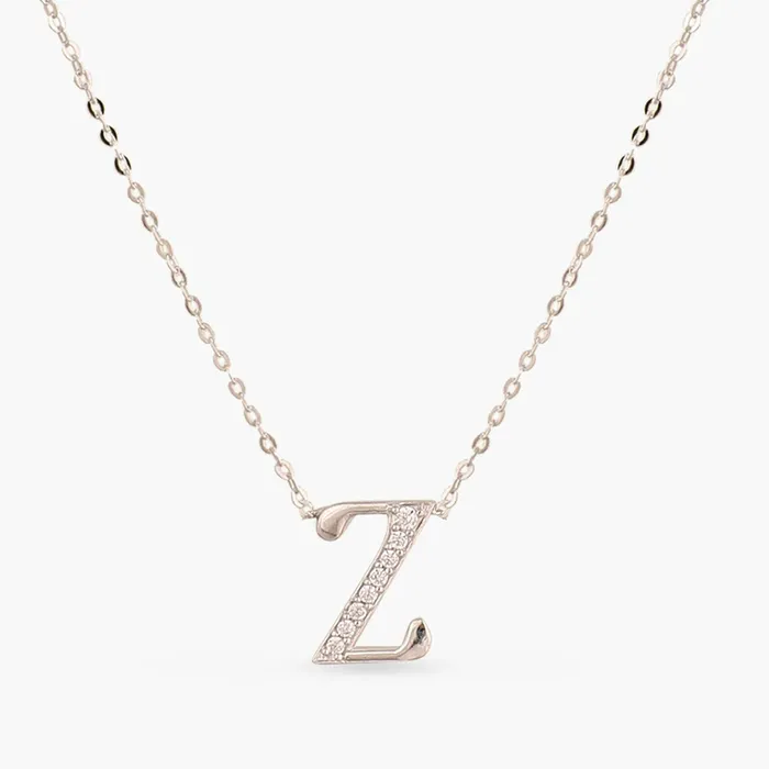 Alphabet AZ Charms CZ WhiteGold Plated Silver Necklace SILVER Necklaces